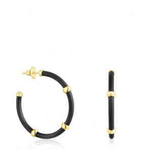 Tous And St Tropez Caucho Hoop Ohrringe Schwarz Gold | Österreich-VXWFMQ973