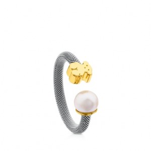 Tous Bear Motif Icon Mesh Ring Silber Gold | Österreich-LTQVEI025