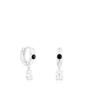 Tous Bold Bear Hoop With Onyx Charm Ohrringe Silber | Österreich-OUVICY356