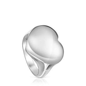 Tous Bold Motif Heart Signet Ring Silber | Österreich-CWFXEV209