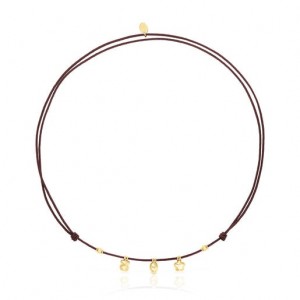 Tous Brown Cord Motif Balloon Halskette Gold | Österreich-CUOGVD315