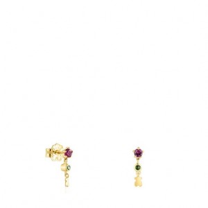 Tous Cool Joy With Rhodolite Chrome Diopside Bear Motif Ohrringe Gold | Österreich-KPHOSA631