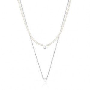Tous Cultured Pearls Mini Icons HeartBear Set Halskette Silber | Österreich-HMKQSV523