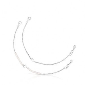 Tous Cultured Pearls Mini Icons Heart Bear Set Armband Silber | Österreich-CKUAWV643