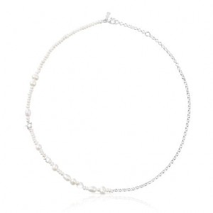 Tous Cultured Pearls Mini Icons With Three Charms Halskette Silber | Österreich-OKJBXV348