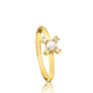 Tous Eklat Four Diamonds Pearl Ring Gold | Österreich-NKQDYR320