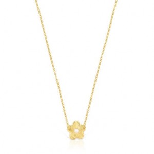 Tous Flower With Cultured Pearl Iris Motif Halskette Gold | Österreich-HMUXVQ280