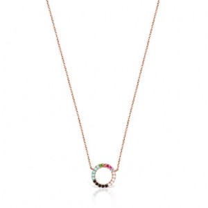 Tous Gerade Disc With Gemstones Halskette Rosa Gold | Österreich-NSYDWR874
