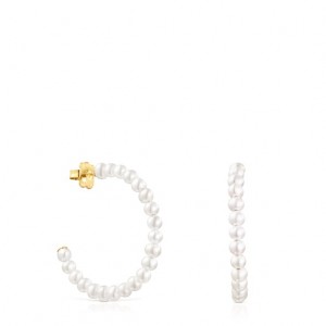 Tous Gloss Hoop With Pearls Ohrringe Gold Weiß | Österreich-DCWMAZ831