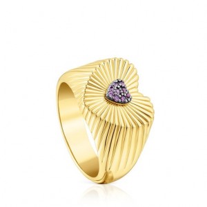 Tous Heart Signet With Rhodolite Iris Motif Ring Gold | Österreich-MHJIUQ659
