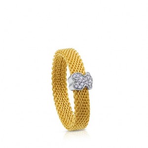 Tous Icon Mesh With Diamonds Little Bear Motif Ring Gold | Österreich-FRATVY562