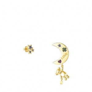 Tous Kurzes/Long Teddy Bear Stars Moon With Gemstones Ohrringe Gold | Österreich-MKIULA742