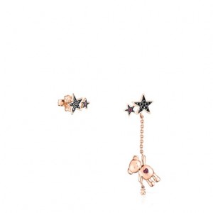 Tous Kurzes/Long Teddy Bear Stars With Spinel Ruby Ohrringe Rosa Gold | Österreich-CVSLGO401