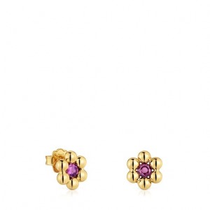 Tous Kurzes Flower With Rhodolite Sugar Party Ohrringe Gold | Österreich-RYTPKG370