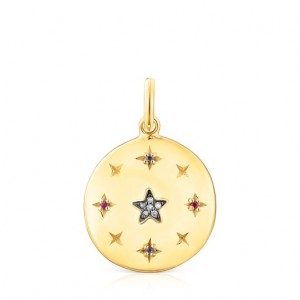 Tous Large Magic Nature Disc With Gemstones Anhänger Gold | Österreich-ULOBAJ273