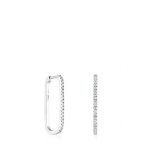 Tous Les Classiques Long Oval Hoop With Diamonds Ohrringe Silber | Österreich-VSFDJM519