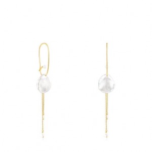 Tous Long Nenufar Petal With Pearls Ohrringe Gold | Österreich-LRHSGX932