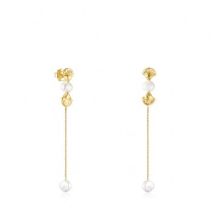 Tous Long Oceaan Shell With Pearls Ohrringe Gold | Österreich-EQNSXF185
