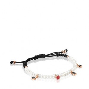 Tous Motif With Pearls Cord Gemstones Armband Weiß Schwarz | Österreich-KQGZLF659