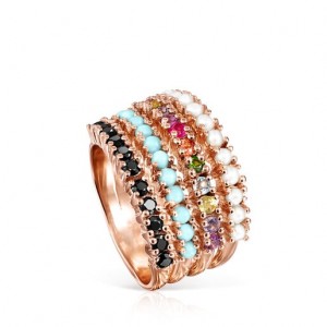 Tous Multicolor Gemstones Gerade Ring Rosa Gold | Österreich-STFNIJ942