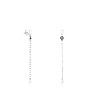 Tous New Motif Long With Chrome Diopside Amethyst Pearls Ohrringe Silber | Österreich-KYWTLI153