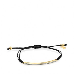 Tous Nocturne Bar With Diamonds Cord Armband Schwarz Gold | Österreich-KEZJVR735