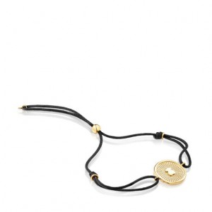 Tous Nylon Oursin Armband Schwarz Gold | Österreich-PCAOXU374