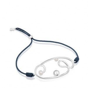 Tous Nylon Tsuri With Motif Cultured Pearls Armband Dunkelblau Silber | Österreich-YUQXHV427
