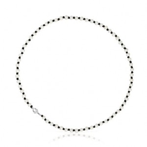 Tous Nylon With Cultured Pearls Manifesto Halskette Silber Schwarz | Österreich-ZVKTFC175
