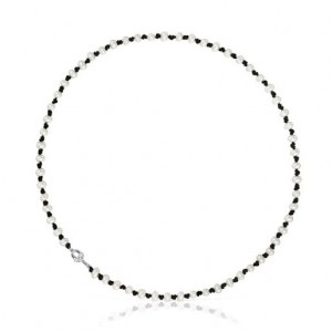 Tous Nylon With Cultured Pearls Manifesto Halskette Silber Schwarz | Österreich-VXBIGJ852