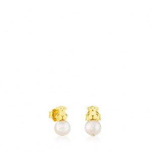 Tous Pearls Bear Motif Puppies Ohrringe Gold | Österreich-JFCBQU582