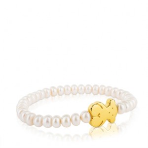 Tous Pearls Big Bear Motif Sweet Dolls Armband Weiß Gold | Österreich-JKZHQX463