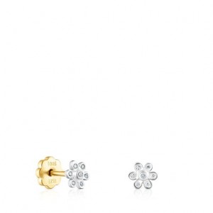Tous Puppies With Diamonds Flower Motif Ohrringe Silber Gold | Österreich-GHAOBR417