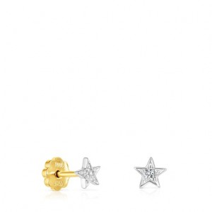 Tous Puppies With Diamonds Star Motifs Ohrringe Silber Gold | Österreich-SFIZYA821