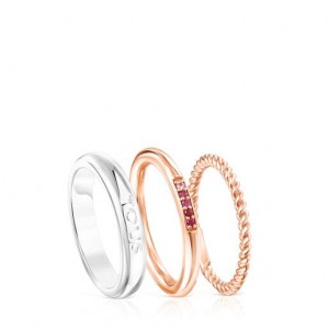 Tous Sapphire Set Mix Ring Rosa Gold Silber | Österreich-ADVYTR104