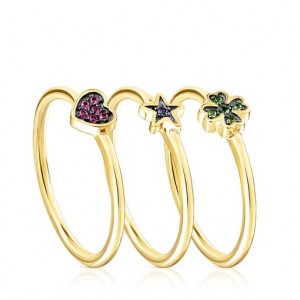 Tous Set Of Teddy Bear Starss With Gemstones Ring Gold | Österreich-VMUYFT958
