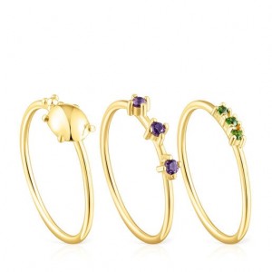 Tous Set Of Three Virtual gardens With Gemstones Ring Gold | Österreich-LBGHKY753