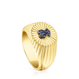 Tous Signet Bear With Iolite Iris Motif Ring Gold | Österreich-AFKYPH386