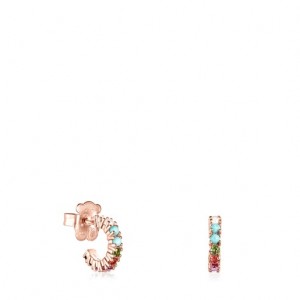 Tous Small Gerade With Gemstones Ohrringe Rosa Gold | Österreich-UMQNYZ419
