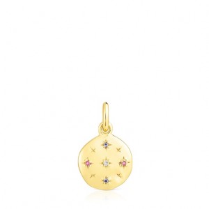 Tous Small Magic Nature Disc With Gemstones Anhänger Gold | Österreich-KTYDLB437