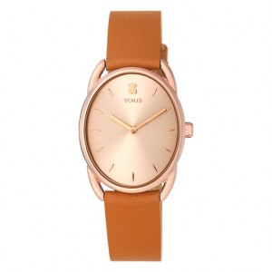 Tous Steel Dai With Brown Leder Riemen Uhren Rosa Gold | Österreich-CZOUTF794