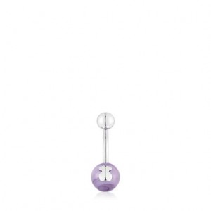 Tous Steel LilacMurano Glass Navel Icon Glass Ohrringe Silber | Österreich-BMZOHQ921