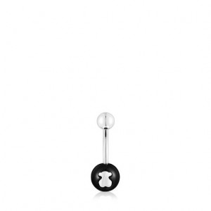 Tous Steel Onyx Navel Icon Glass Ohrringe Silber | Österreich-COYQHM781