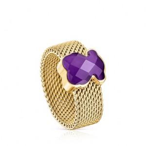 Tous Steel With Amethyst Bear Motif Mesh Color Ring Gold | Österreich-WJGBVH897