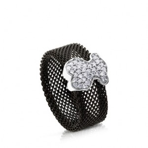 Tous Steel With Diamonds Bear Motif Icon Mesh Ring Schwarz | Österreich-TQRNAD968