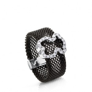 Tous Steel With Diamonds Icon Mesh Ring Schwarz | Österreich-PDRYAM349