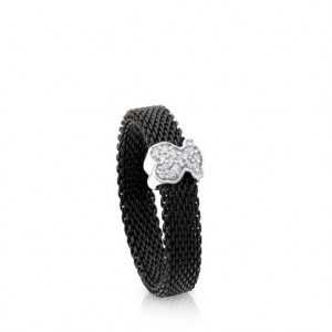 Tous Steel With Diamonds Icon Mesh Ring Schwarz | Österreich-UFJEMG836