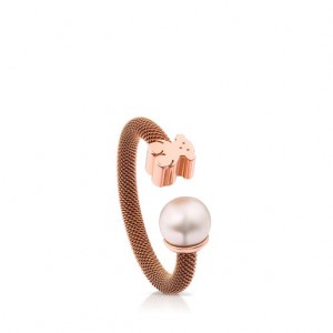 Tous Steel With Pearl Icon Mesh Ring Rosa Gold | Österreich-WKOGPM372