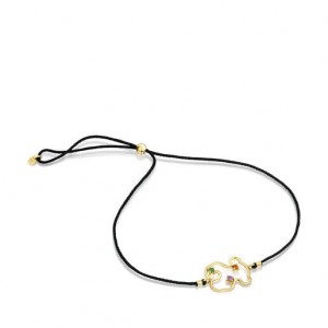 Tous Tsuri Nylon Bear With Gemstones Armband Schwarz Gold | Österreich-SGTYXE346