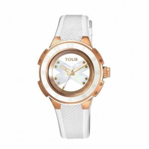 Tous Two Tone Steel Xtous Lady With Silikon Riemen Uhren Weiß Rosa Gold | Österreich-KOJTNH032